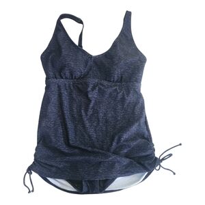 TYR Navy Blue One Piece Swimsuit Cinched Skirt 18